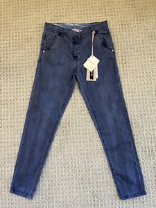 MONNALISA  Girls Designer Khaki Pants Cotton Trousers BLUE Size 12 NWT - Picture 1 of 8