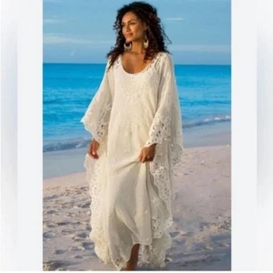 Soft Surroundings Martinica Breeze Crochet Caftán Marfil Talla PL/PXL - Imagen 1 de 15