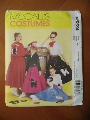 McCalls M6234 50's Poodle Skirt Top Jacket Applique Patterns Scarf CJ (10-12-14) - Image 1 of 3