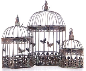 Dekokäfig 3 Stück Pflanzkorb Shabby Chic Vogelkäfig Schmetterlinge Hängekäfig  - Bild 1 von 7