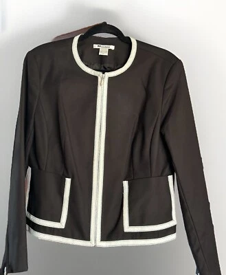 Chaqueta Blazer Peter Nygard Talla 14 Negro y Blanco Traje Trabajo Elegante Cremallera Frontal Clásico Foto 1 de 4