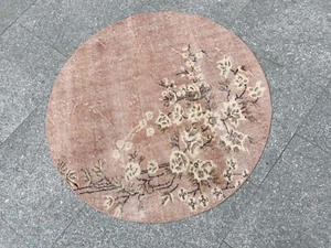 ROUND RUG, DECOR VINTAGE OUSHAK WOOL HAND-KNOTTED DECORATIVE TURKISH ROUND RUG - Picture 1 of 11