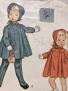 Vtg SIMPLICITY 3698 CHILD GIRL Pattern Sewing 1951 CUT Coat Bonnet Leggings - Picture 1 of 7