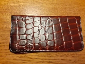 New Vintage St. Thomas Anne Klein Collection Croc Leather Brown Clutch Checkbook - Picture 1 of 12