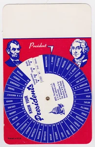 1960s vintage KNOW YOUR PRESIDENT DIAL WHEEL Handy Calculator 36 Presidents - Picture 1 of 4