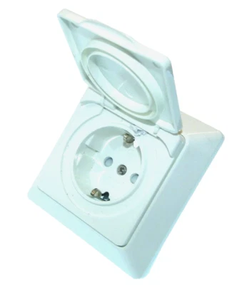 Außen Steckdose weiß mit Deckel - Unterputz Steckdose IP44 VDE GEPRÜFT Pollmann - Bild 1 von 3