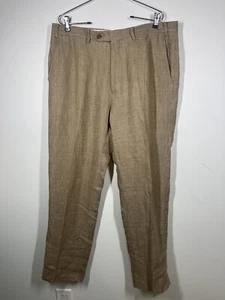 Lauren Ralph Lauren Black Label Men’s Linen Dress Pants Tan Check 36x32 Slim - Picture 1 of 11