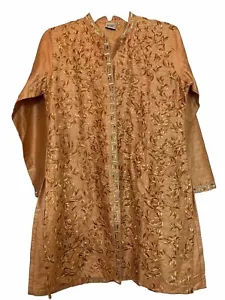 Neerus Indian Kurta Shirt Youth Medium Orange/Gold Embroidery Chest38”Length33” - Picture 1 of 4