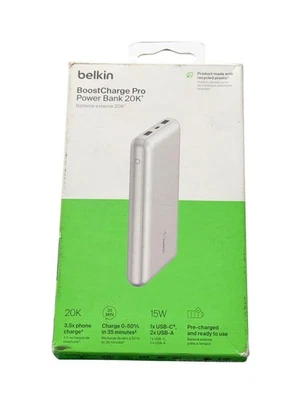 Oo9O Belkin BoostCharge Pro Power Bank 20K Portable Battery Charger 15W - Silver - Image 1 of 2