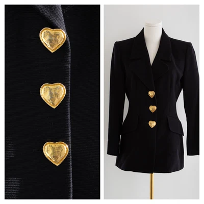 Yves Saint Laurent Variation Vintage S/S 1995 Black Jacket Gold Heart Buttons - Image 1 of 4