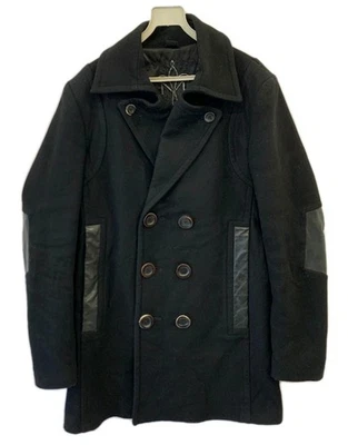 Autêntico casaco de lã Mackage preto acabamento de couro real tamanho 38 (pequeno) #37 - Imagem 1 de 4