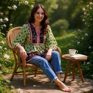WOMAN WITHIN Campesino Boho Top Cottagecore Playa Floral Abotonado Luz Talla 18/20 - Imagen 1 de 7