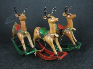 Vintage 1960s Plastic Rocking Reindeer Christmas Ornaments Lot of 3 - Picture 1 of 14