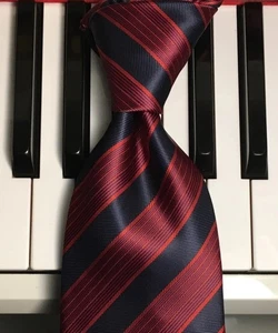 BRUNO MAGNANI /Posh Polyester Repp Stripe Tie w/Ribbons of Rich Wine Reds & Navy - Picture 1 of 10