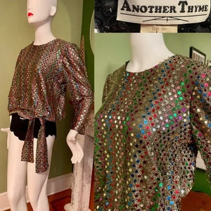 Beaded Sequin Vintage 80s Disco Party Drop Waist Top USA Made 🔥Another Thyme M - Picture 1 of 8