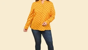 Tamsy Mustard Woven American Crepe Button Up Top - Size Medium - NWT - Picture 1 of 3