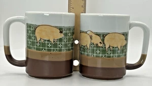 Vintage Otagiri Ceramic Pig-Themed Coffee Mugs Set Of 2 Tan & Brown 8 Oz - Picture 1 of 10