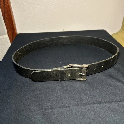 "Cinturón negro de cuero genuino vintage Guess para hombre 34"" hecho en EE. UU. hebilla lisa" Foto 1 de 4