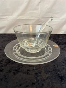 Fostoria Raleigh Crystal Clear Mayonnaise Bowl w/ Under Plate & Ladle-3 pcs - Picture 1 of 13