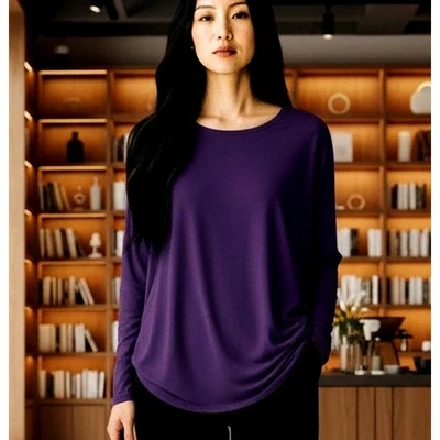 Top túnica Piko 1988 bambú púrpura manga larga mujer talla M Boho Lagenlook informal Foto 1 de 4