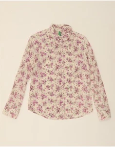 BENETTON Womens Shirt UK 12 Medium Off White Floral Cotton AI14 - Picture 1 of 3