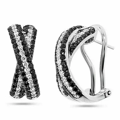 2 Ct Round Cut Lab-Created Diamond Hoop Earrings 14K White Gold Plated - Image 1 of 4