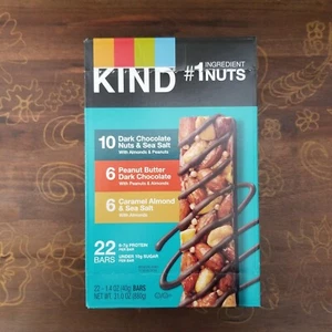 KIND Nut 22 Variety 1.4 oz Bars 3 Flavor Dark Chocolate, Peanut & Caramel Almond - Picture 1 of 4