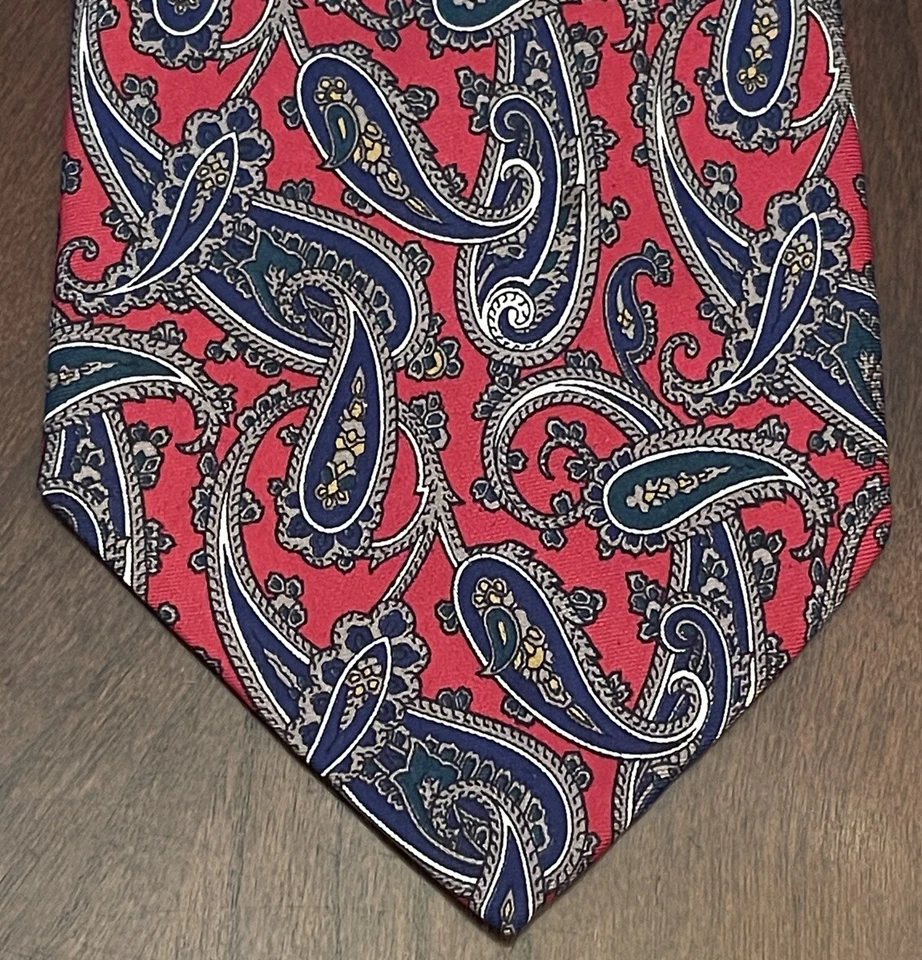 Corbata de cuello Roundtree & Yorke roja azul verde 100 % seda para hombre hecha en Italia Foto 1 de 4