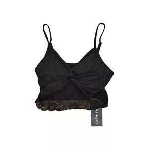 NEW Tank Top Camisole Stretch Black W Lace Cropped Spaghetti Straps Layer Large - Picture 1 of 3