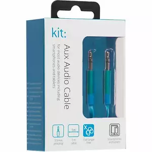Kitsound 1m 3.5mm Jack to Jack Aux Cable STEREO Audio Auxiliary Lead PC Car Blue - Picture 1 of 5