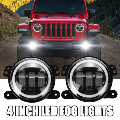 2PCS 4" Inch Round LED Fog Lights Driving Lamps Halo for Jeep Wrangler JK TJ LJ Foto 1 de 4