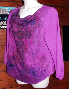 💃SZ XL PURPLE Draped Neck Top by Fashion Bug BLOUSED CUFFS SUPER SEXY❤️ - Picture 1 of 4