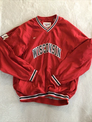 VINTAGE Reebok UW Wisconsin Badgers Adult XL Pullover Windbreaker Jacket Mens re Cover