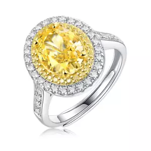 2CT Lab-Created Oval Cut Yellow Diamond Engagement Halo Ring 14 White Gold Cover - Picture 1 of 8