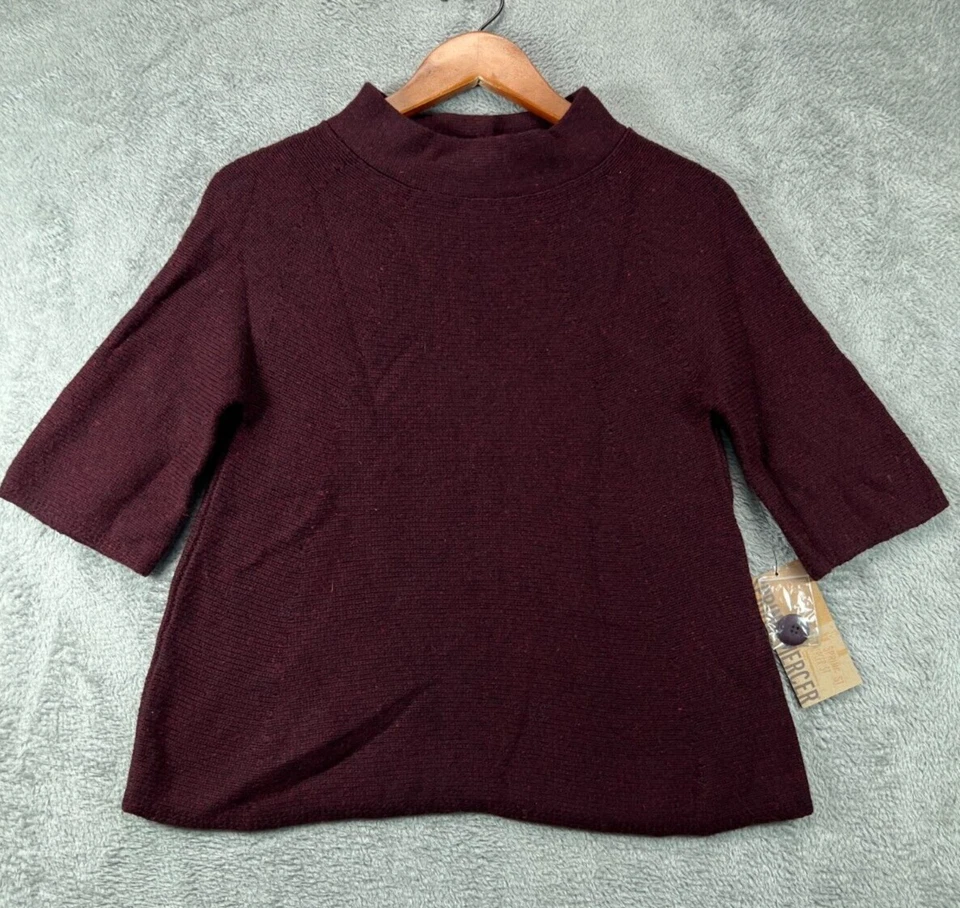 NWT Womens Tops Medium Spring Mercer Red Wool Blend High Mock Neck Button Back - Image 1 of 4