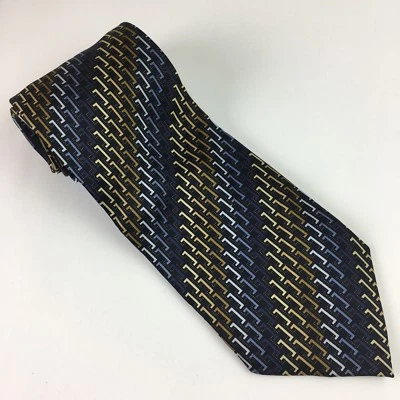 Corbata de cuello Kilburne And Finch negra tonos de marrón geométrica larga de seda para hombre nueva Foto 1 de 4