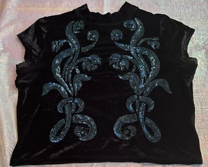 Free People Velvet Embellish with Sequins  Open Back High Neck Top Size Large - Picture 1 of 5