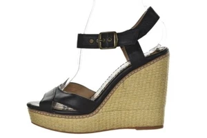 Espléndidos zapatos de mujer talla 8 negros cuero liso plataforma sandalias informales - Imagen 1 de 6