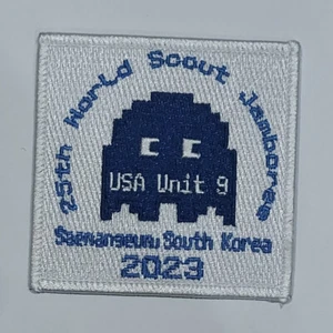 Jamboree Scout Mundial 2023 EE. UU. Unidad 9 Parche Único Fantasma Azul en Cuadrado Blanco - Imagen 1 de 3