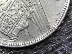 1957(60) Spain 5 Pesetas w/ Die Clashes Errors Inv#E5408 - Picture 1 of 8