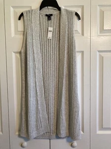 Gap Womens Sleeveless Open Front Long Knit Vest Light Gray NWT Size Small - Picture 1 of 8