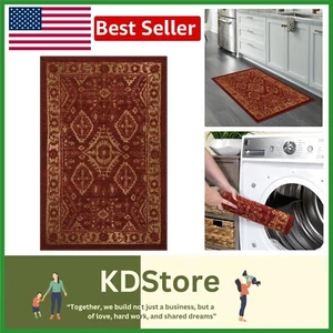 Classic Transitional Area Rug 3'10 x 2'6 - Machine Washable Red/Gold Design - Picture 1 of 9