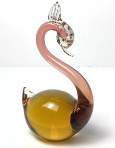 Vintage Murano BARBINI Swan Art Glass Figurine Pink Amber Gold Sommerso 5.5" - Picture 1 of 20