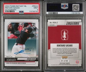 Rintaro Sasaki 2024 Panini Instant /99 NIL #RISA2 PSA9 Stanford NCAA PROSPECT - Picture 1 of 3