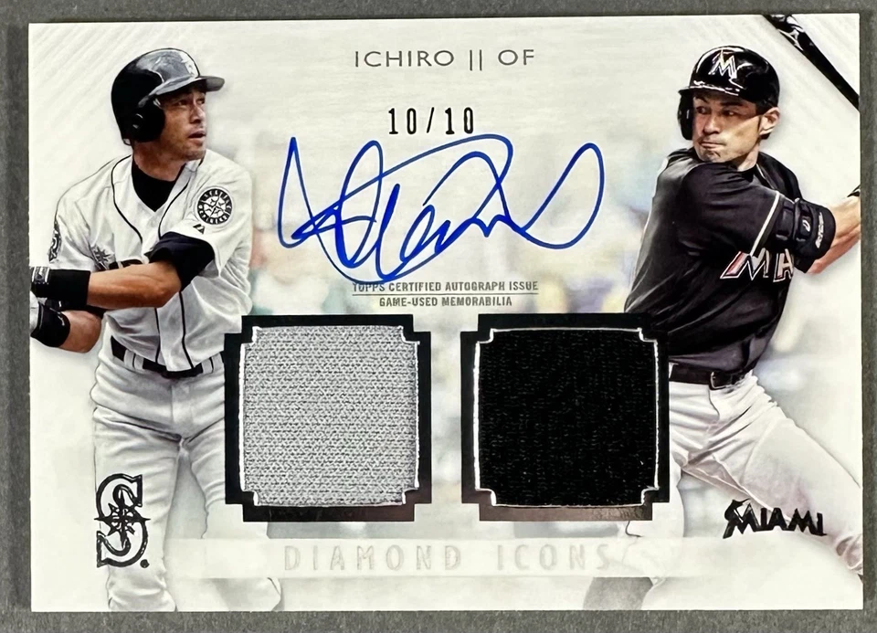 2017 Topps Diamond Icons Dual Relic Ichiro Suzuki Auto 10/10 1/1 Mariners HOF - Image 1 of 4