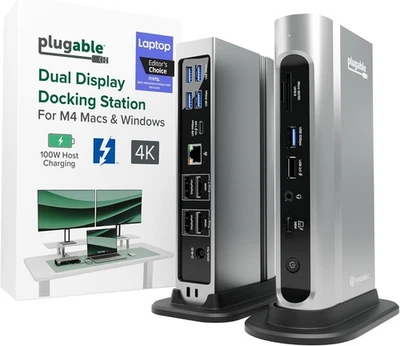 Plugable 16-in-1 Thunderbolt 4 Dock Dual 4K Monitors 100W Charging New!!! - Image 1 of 4