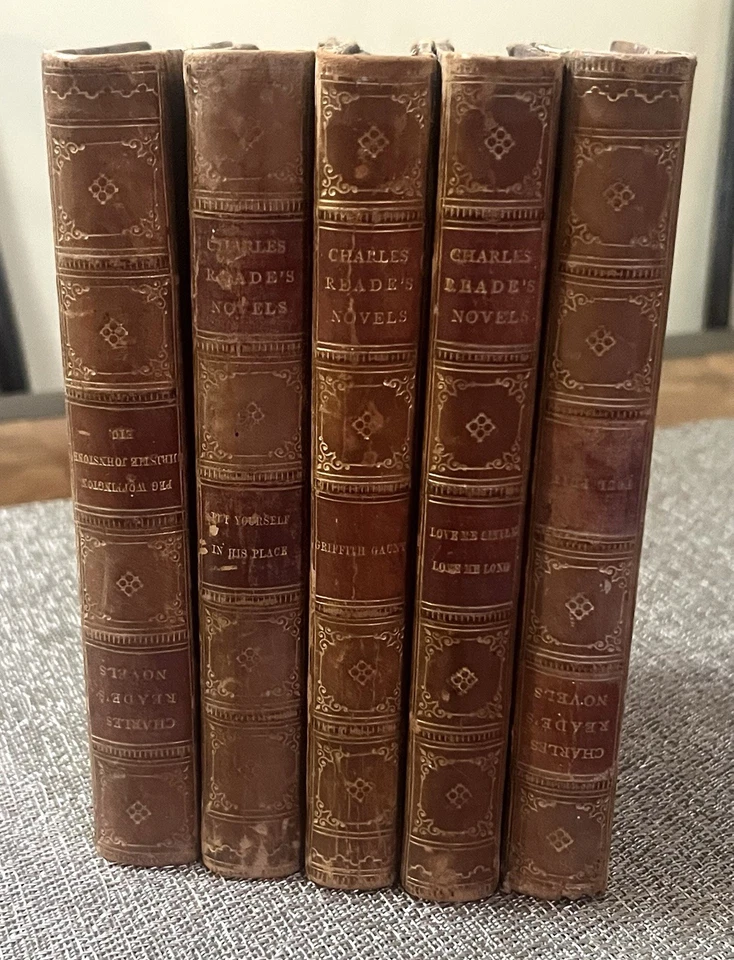 1869, Set of (5) Charles Reade Novels, Leather, Author’s Edition. Foto 1 de 4