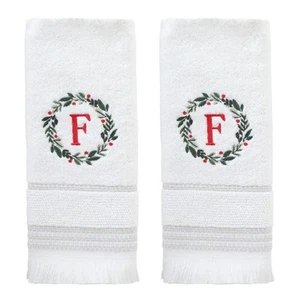 Christmas/Winter Wreath Monogram Hand Towel F 2pc Set for Bath/Kitchen/Bar & ... - Picture 1 of 3