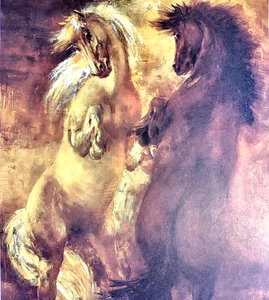 Vilmon Wild Horses Oil on Canvas Vintage Lithograph Ltd Numbered COA Spain 1970s - Picture 1 of 4