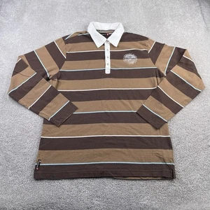 Quiksilver Polo Shirt Mens XL Brown Rugby Stripes Long Sleeve Y2K Skater - Picture 1 of 12